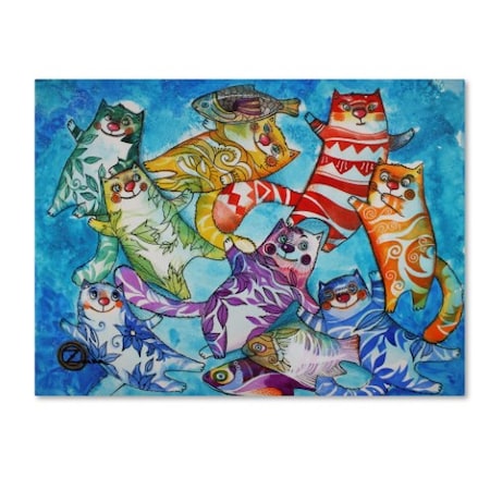 Oxana Ziaka 'Cats And Fish' Canvas Art,35x47